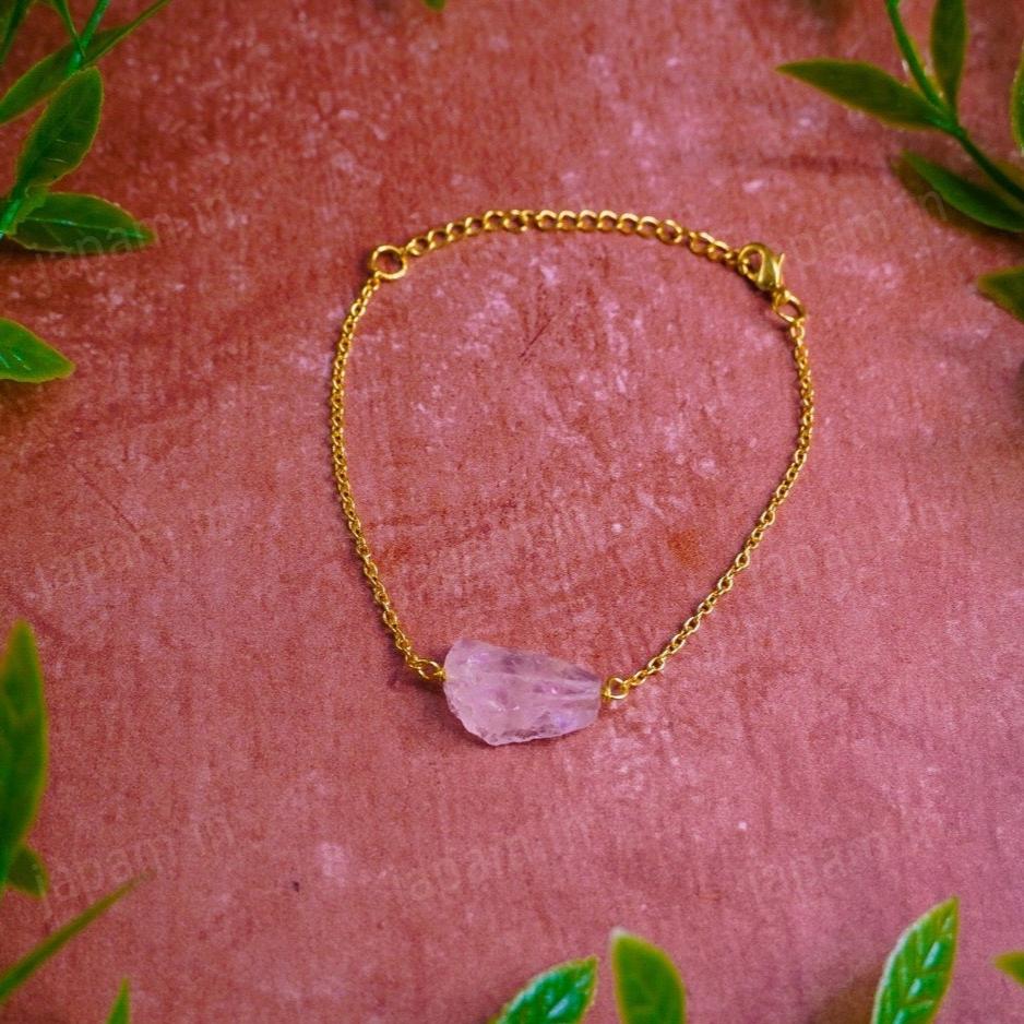 Gold Plated Natural Rose Quartz Bracelet