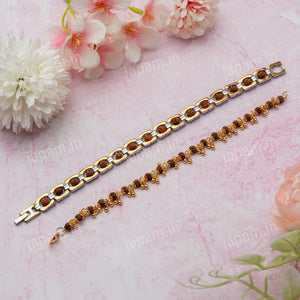 Gold Plated Elemental + Duotone Rudraksha Bracelet Combo
