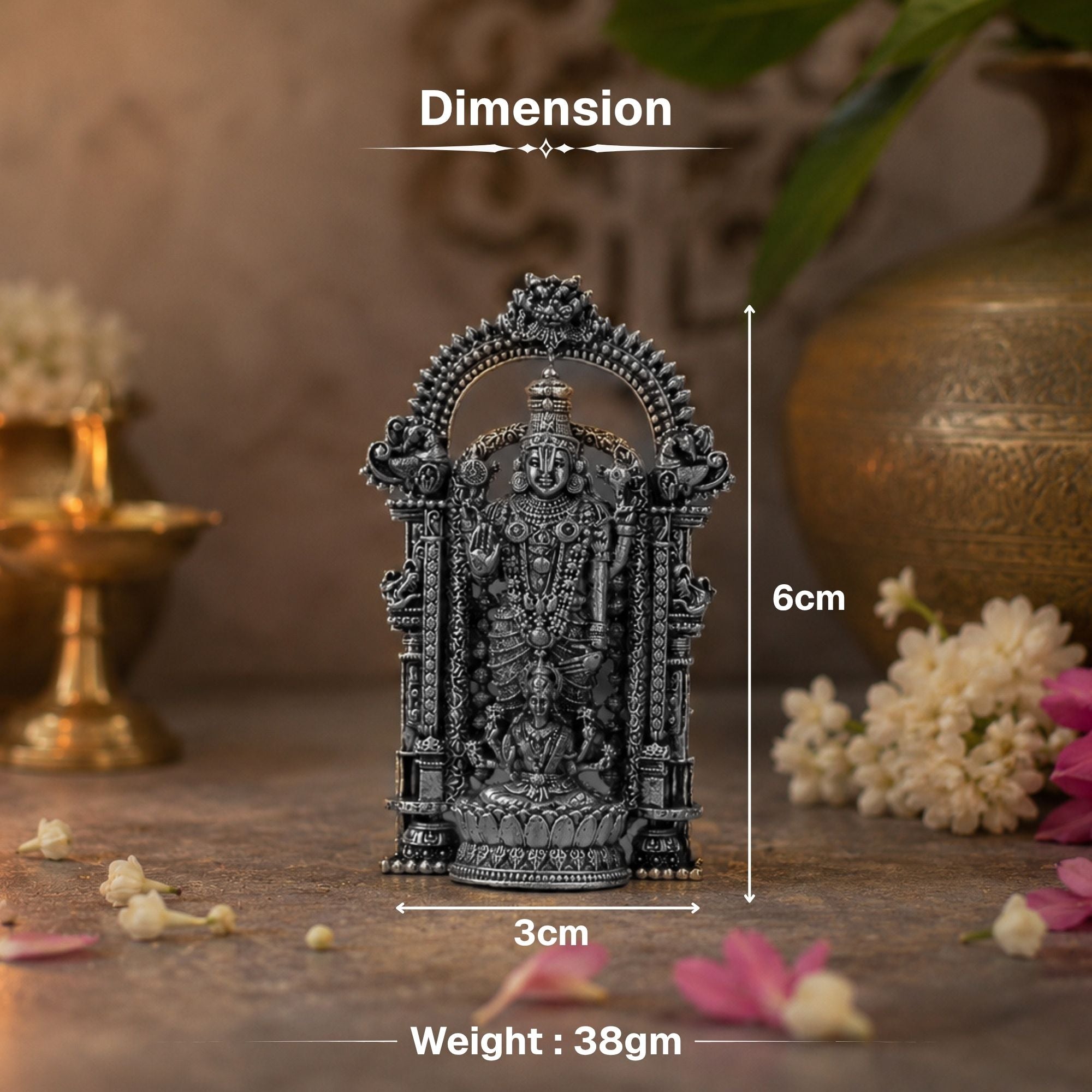 Silver Plated Lord Tirupati Bala Ji Idol for Car Dashboard