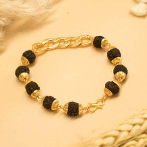 Gold Plated Black Links Rudraksha Bracelet For Men