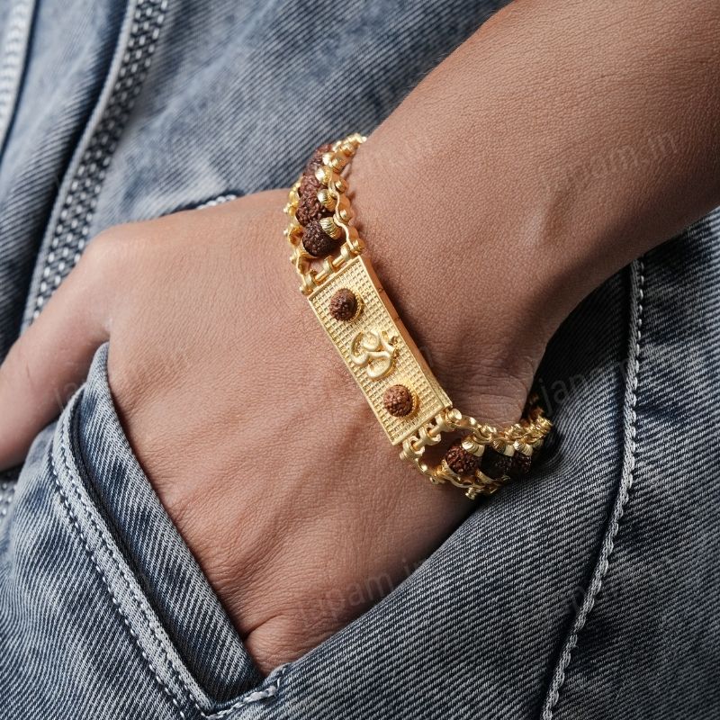 Gold Plated Modern Om Rudraksha Bracelet