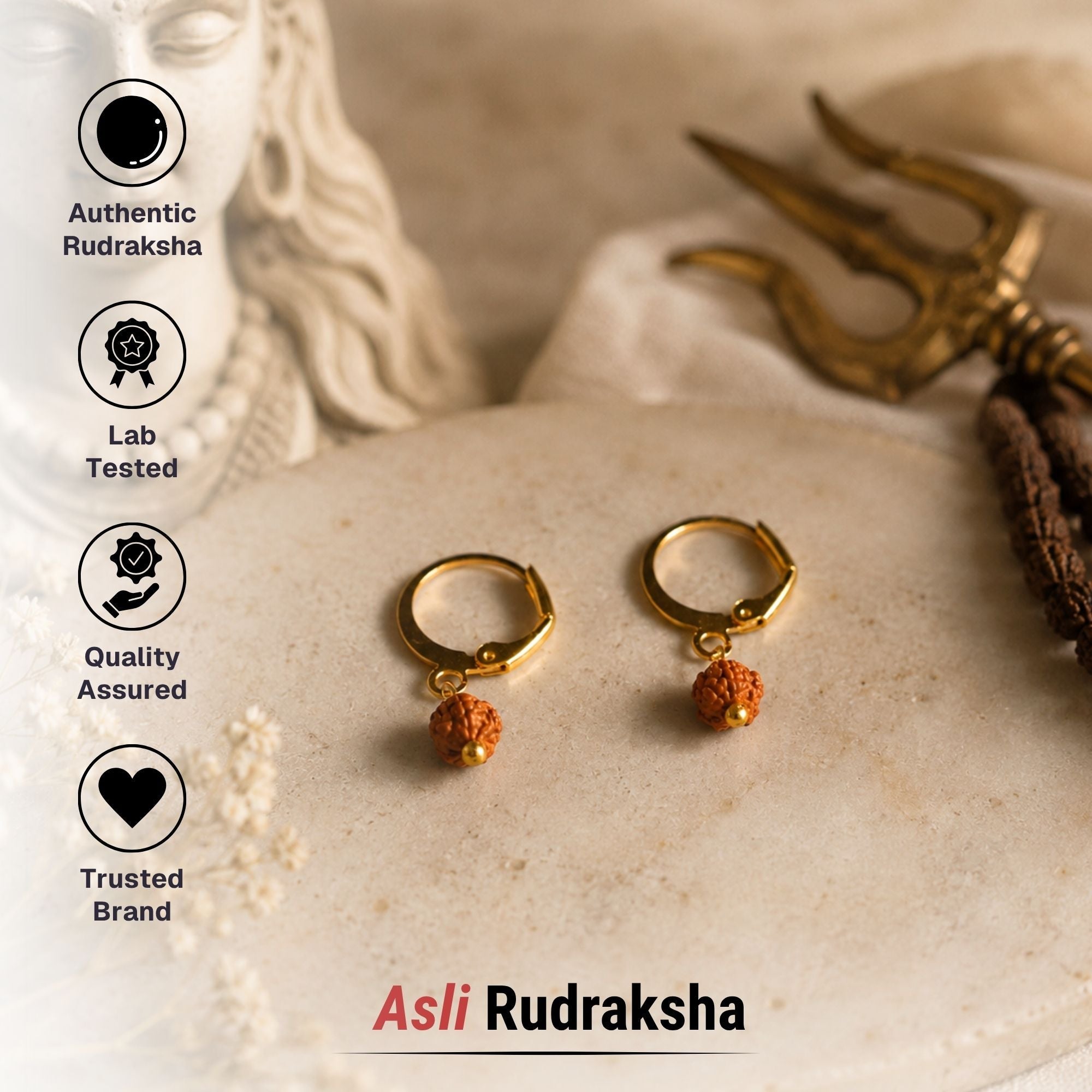 5 Mukhi Rudraksha Hoop Earrings
