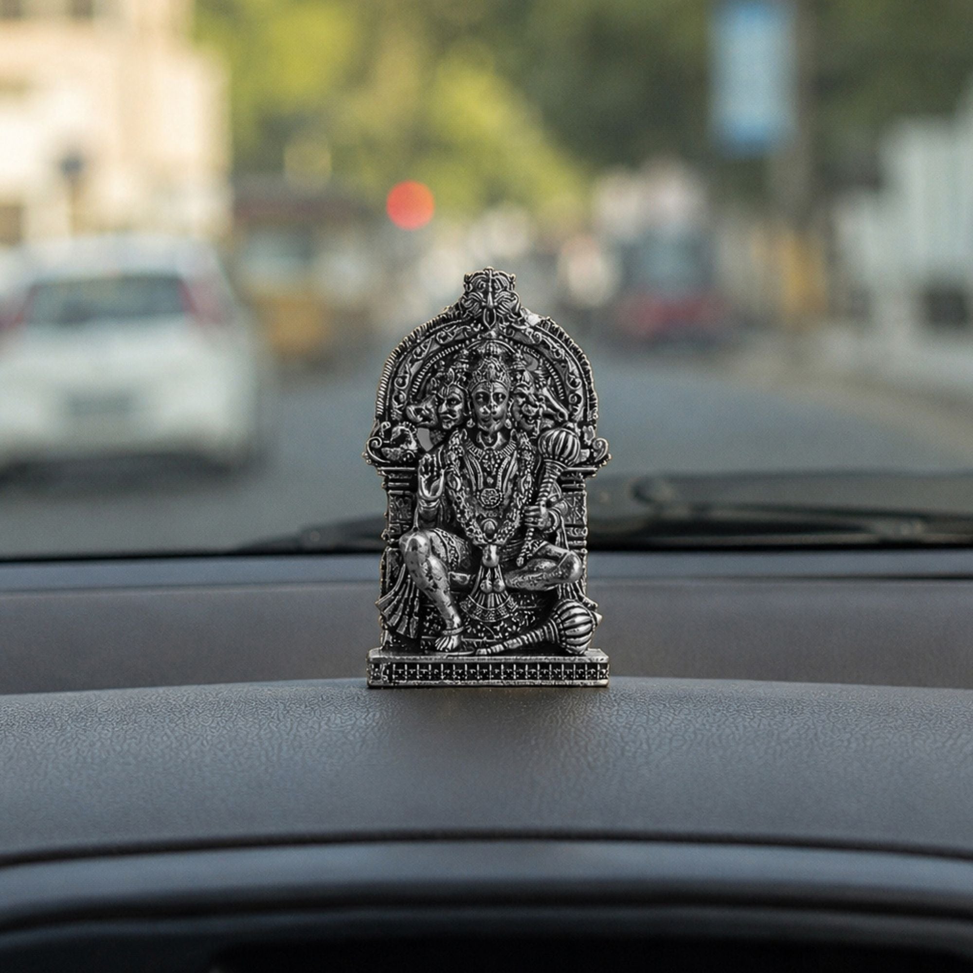 Silver Plated Panchmukhi Hanuman Ji Idol for Car Dashboard