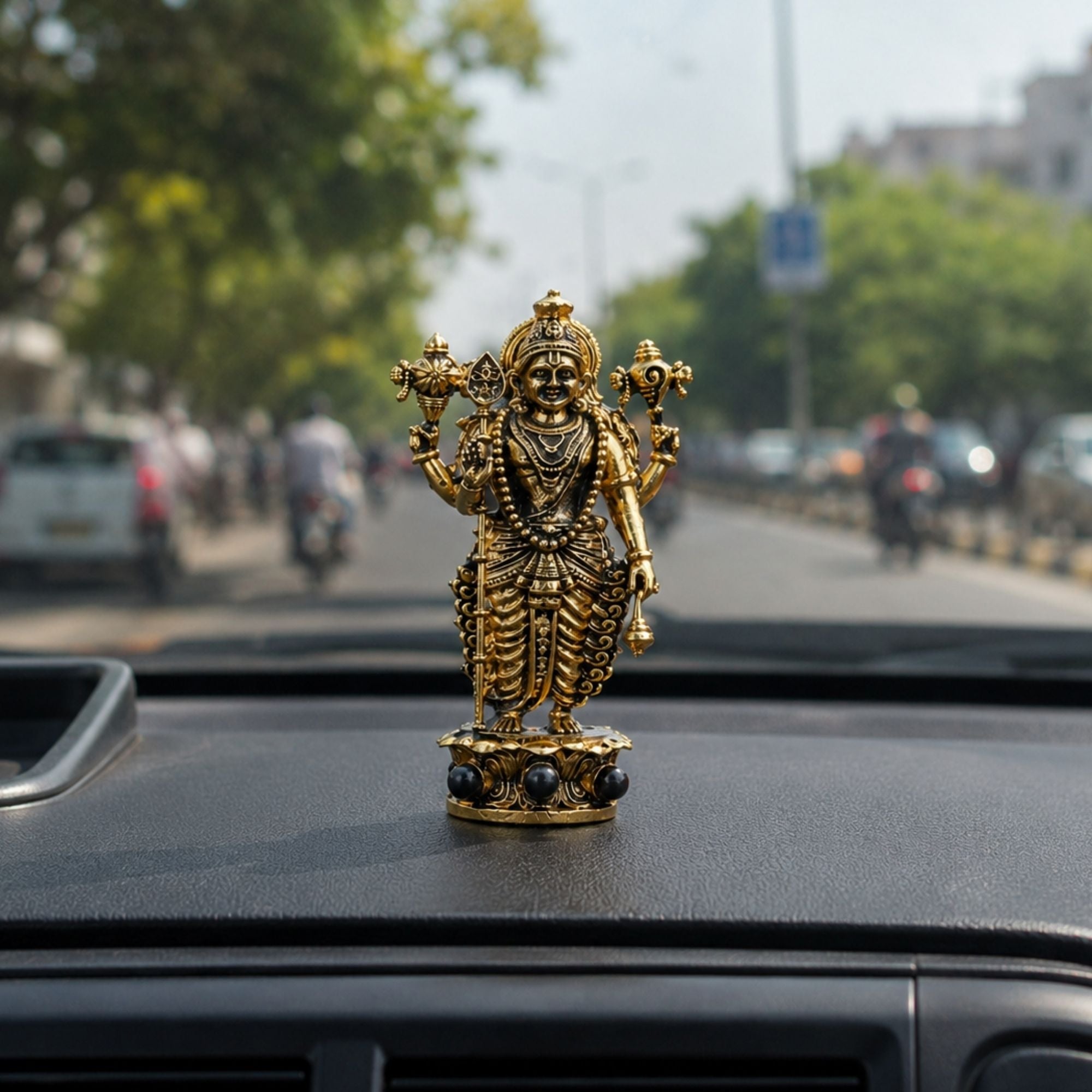 Gold Plated Lord Vishnu Idol for Car Dashboard