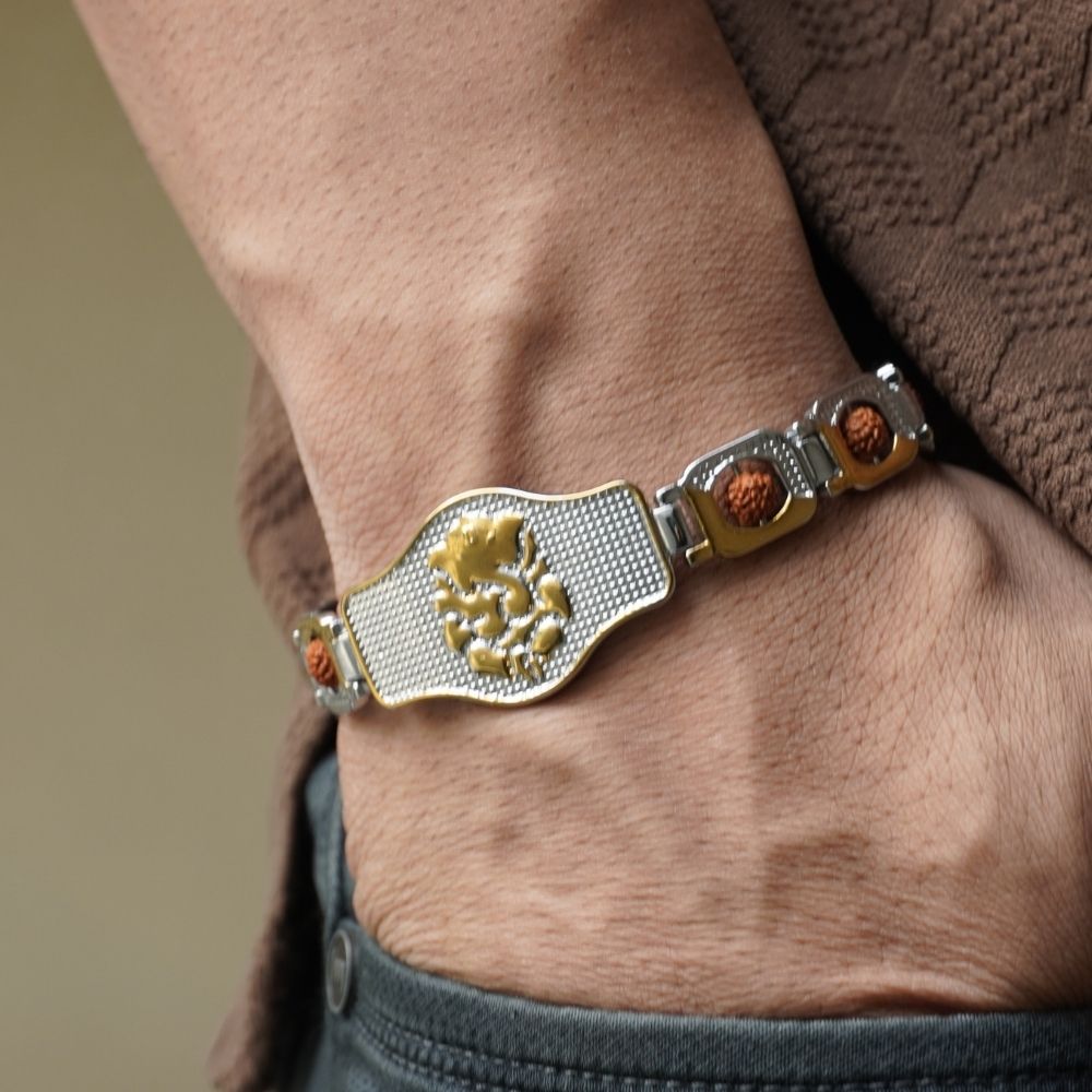 Gold Plated Ganesh Ji Duotone Rudraksha Bracelet