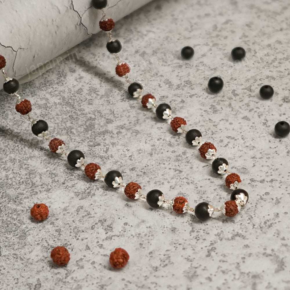 Silver Plated Rudraksha Karungali Mala + Bracelet Combo