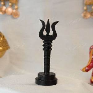 Karungali Mahakal Trishool with Stand - Natural Ebony Wood