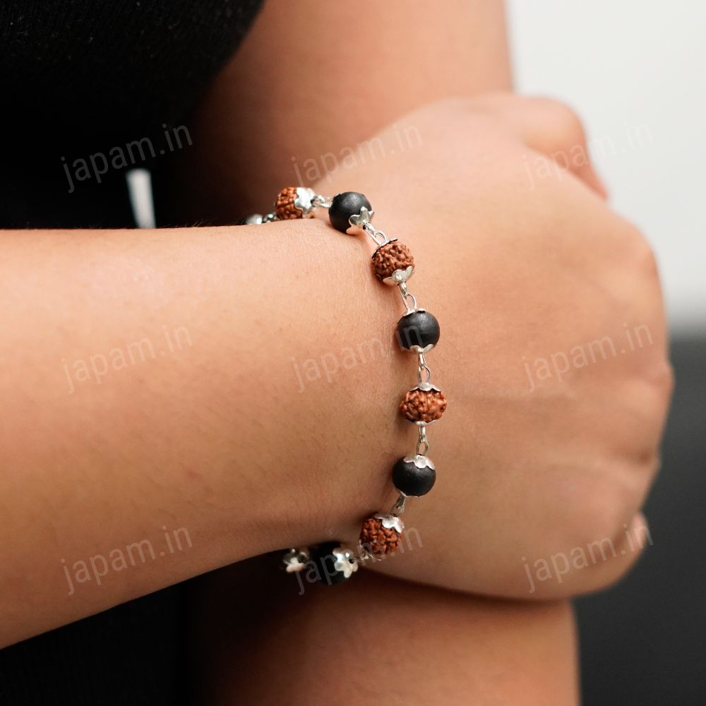 Silver Plated Rudraksha Karungali Bracelet for Him & Her