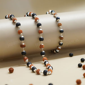 Silver Plated Rudraksha Karungali Mala + Bracelet Combo