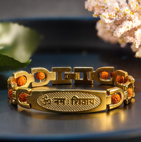 Gold Plated Om Namah Shivay Rudraksha Bracelet