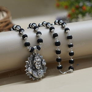 Silver Plated Karungali Vetri Necklace With Murugan Pendant