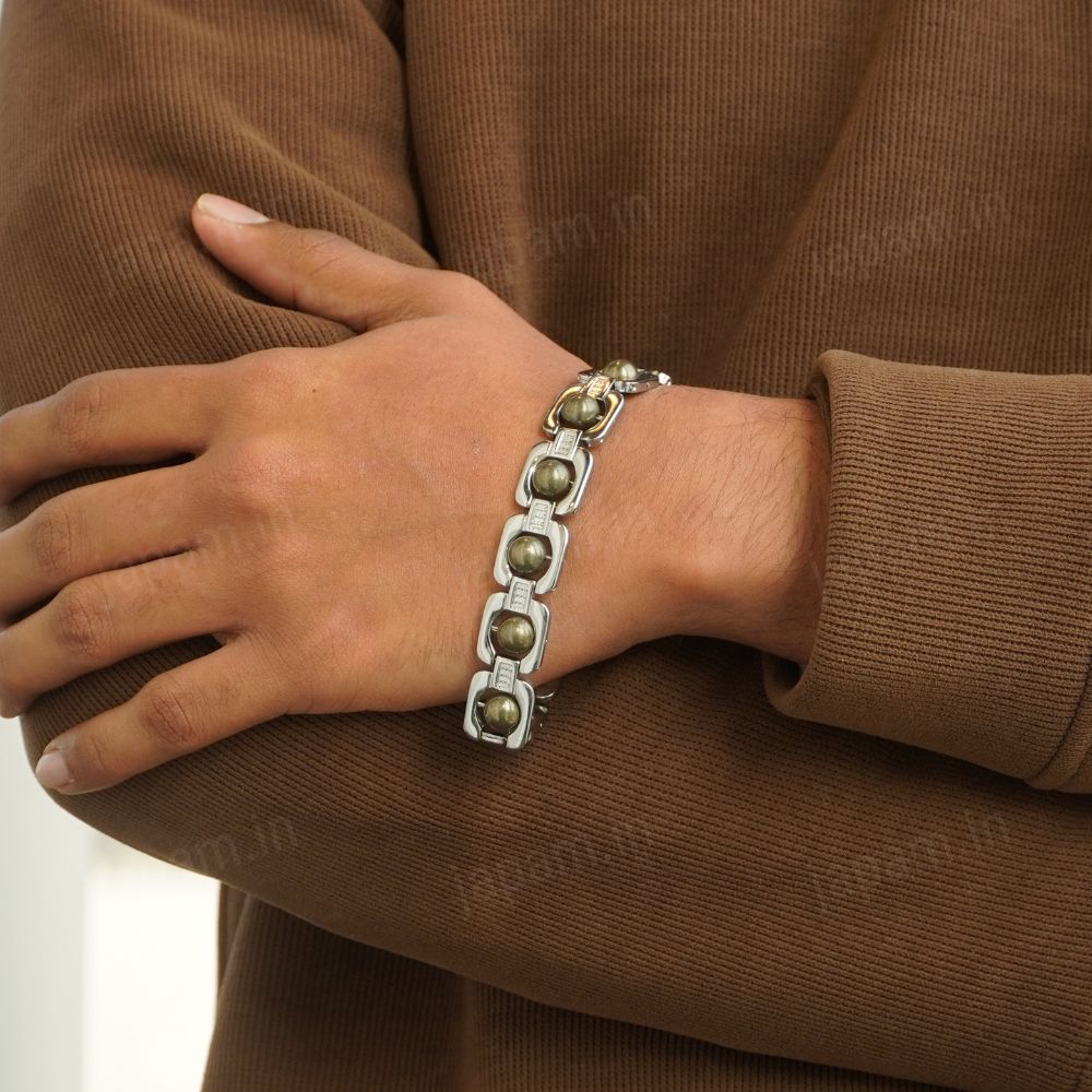 Silver Plated Essential Pyrite Bracelet + Dhanashree Pyrite Anklet