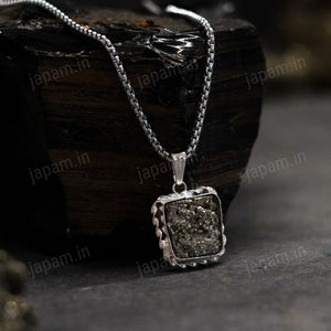 Silver Plated Raw Pyrite Stone Pendant