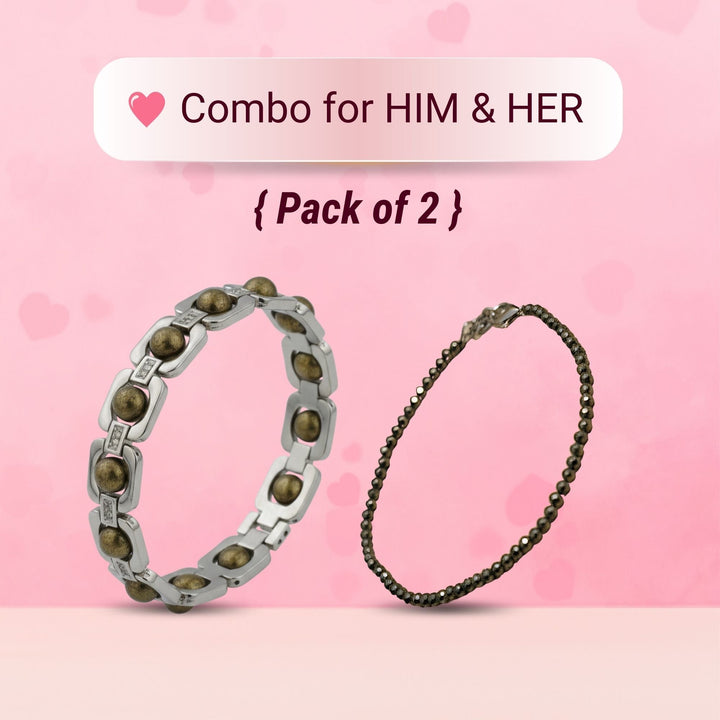 Silver Plated Essential Pyrite Bracelet + Dhanashree Pyrite Anklet